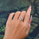 1.2 Carat Vintage Cushion Cut Cluster Halo Moss Agate Engagement Ring